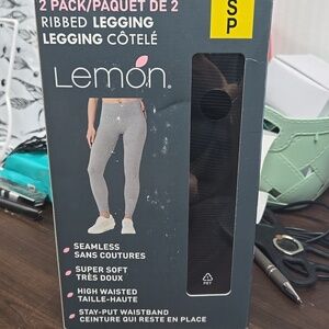 Lemon Size S Black 2 Pack of Seamless Ribbed Leggings